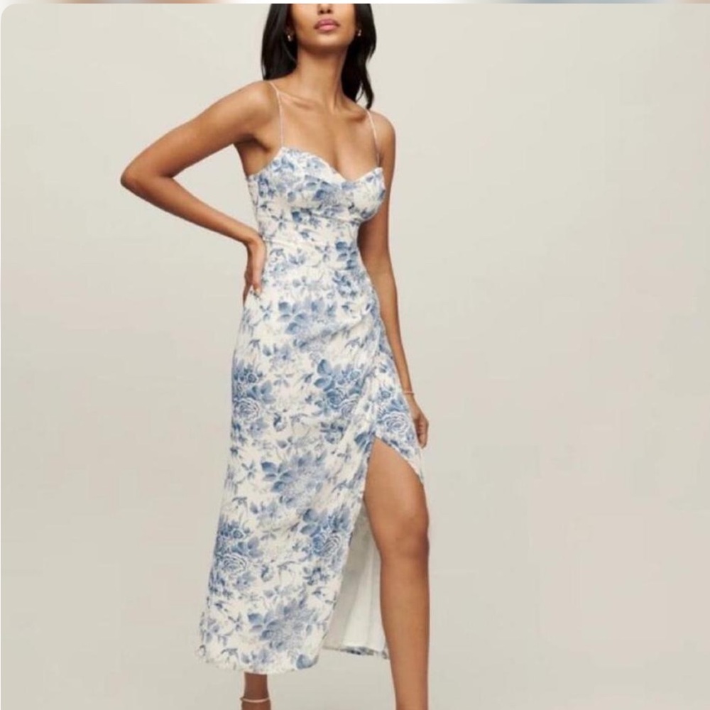 Reformation Blue and White Floral Slip Dress
